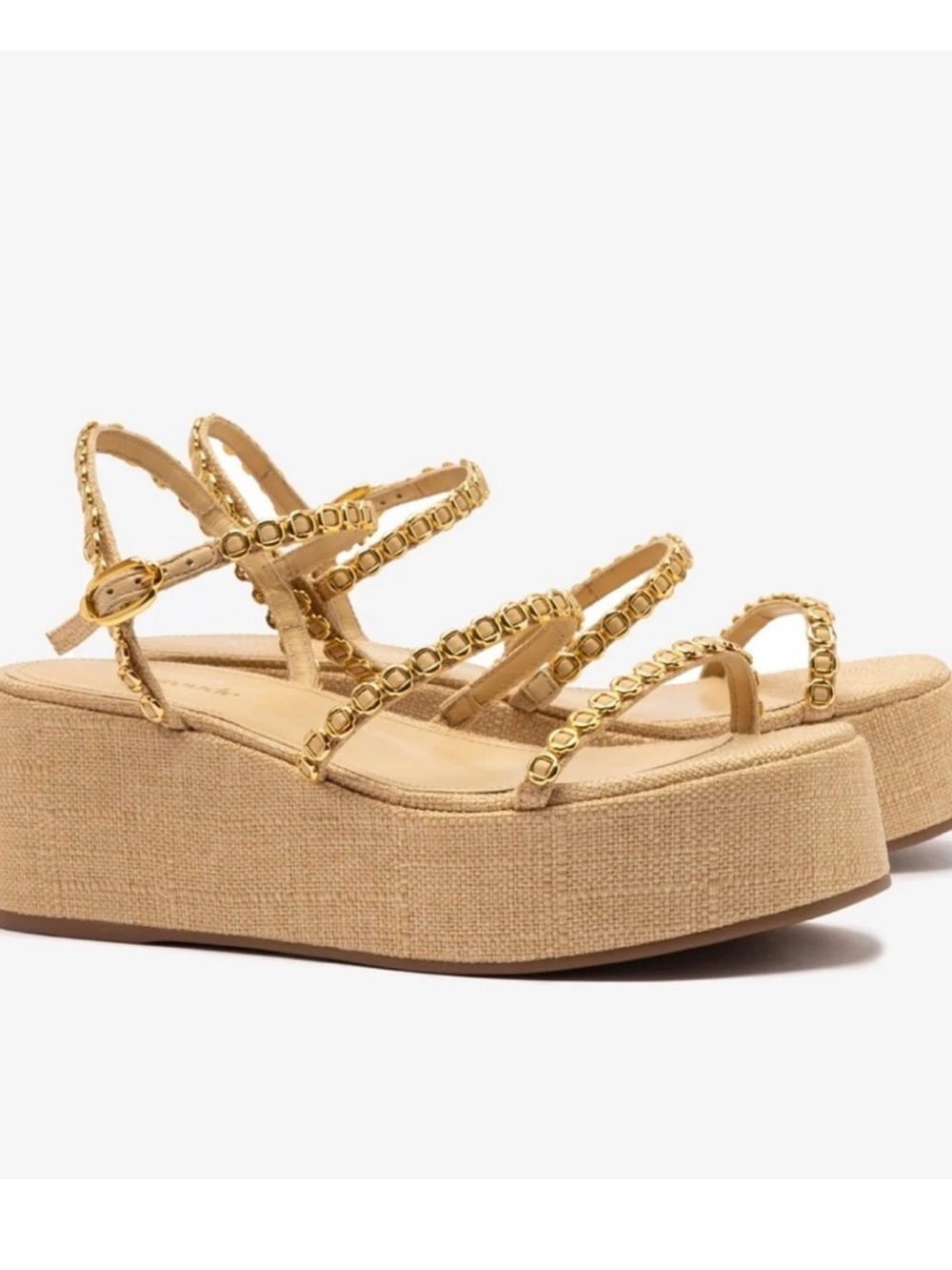 Larroude Gio Milanina Flatform Sandals platform size 10 gold chain raffia heel